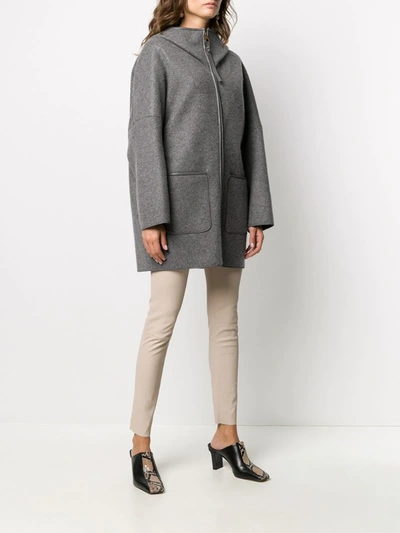 Shop Agnona Oversized Hooded Jacket In Grey