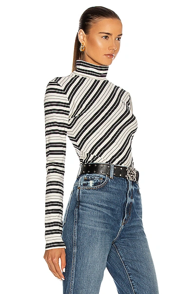 Shop Loewe Stripe High Neck Top In Black & White