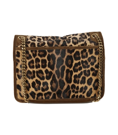 Shop Saint Laurent Medium Leopard Niki Shoulder Bag In Brown