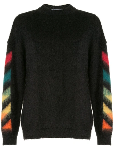 Pre-owned Off-white Brushed Mohair Diag Arrows Logo Knit Sweater Black/rainbow