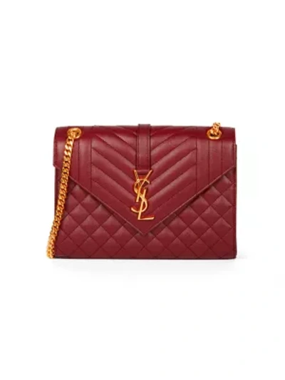 Shop Saint Laurent Medium Envelope Monogram Matelassé Leather Shoulder Bag In Opyum Red