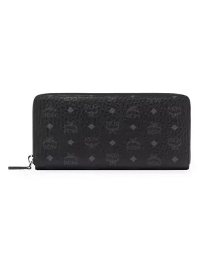 Shop Mcm Women's Large Visetos Original Zip-around Wallet In Black