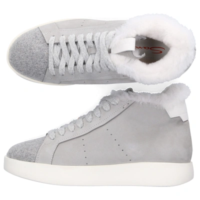Shop Santoni High-top Sneakers 60726 Nubuck Fur Upper Grey
