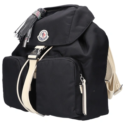 Shop Moncler Women Backpack Dauphine Large Nylon Logo Black White