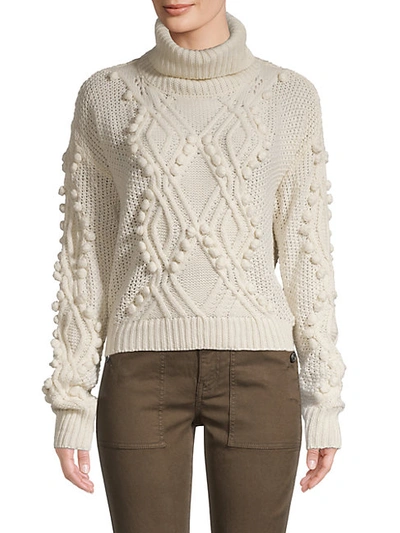 Shop Allison New York Pom-pom Diamond-knit Turtleneck Sweater In Ivory