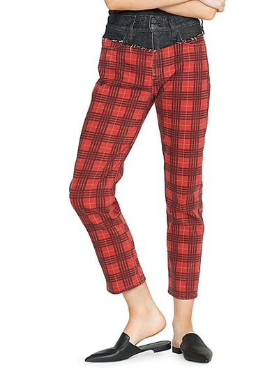 Shop Hudson Bettie High-rise Mixed-media Plaid Tapered Jeans In Critical