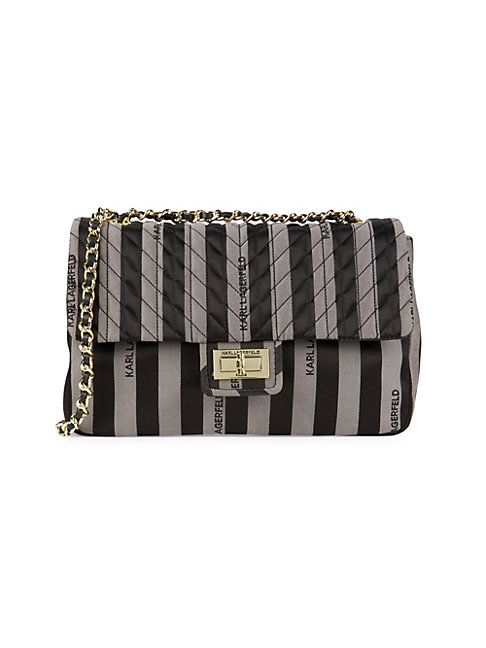 Karl Lagerfeld Large Agyness Striped Shoulder Bag In Denim Mult | ModeSens