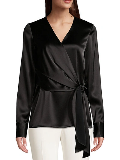 Shop Lafayette 148 Women's Olivia Satin Side-tie Blouse In Black