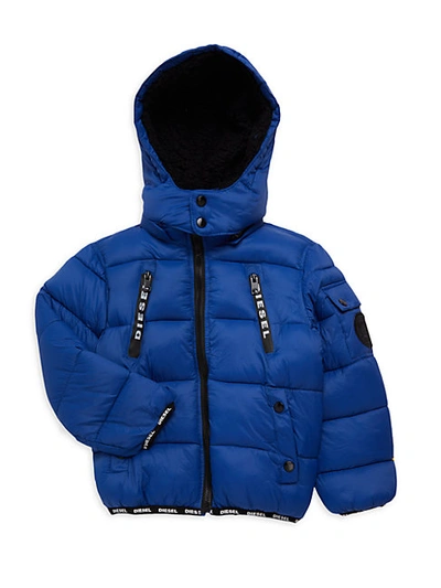 Shop Diesel Little Boy's Faux Fur-lined Puffer Jacket In Blue