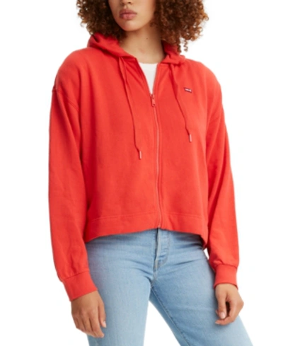 Shop Levi's Women's Fleece Zip-up Hoodie In Red