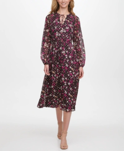 Shop Tommy Hilfiger Carine Floral-print Midi Dress In Aubergine Multi