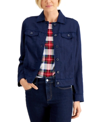 Charter Club Women's 100% Linen Jacket, Created For Macy's In Intrepid Blue
