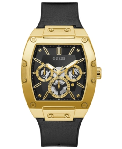 Shop Guess Men's Black Leather & Silicone Flex Strap Watch 43mm In Gold Tone