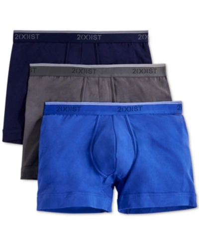 Shop 2(x)ist Men's Cotton Stretch Boxer Briefs 3-pack In Blue/grey/navy