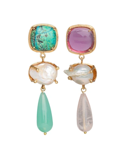 Shop Christie Nicolaides Gabriela Earrings Pink & Turquoise In Multi Color