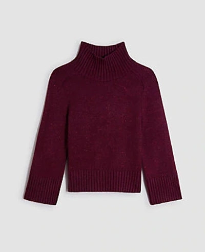 Shop Ann Taylor Shimmer Ribbed Turtleneck Sweater In Deep Pure Plum