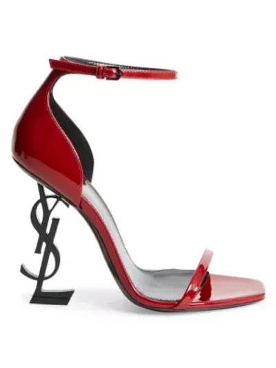 Shop Saint Laurent Opyum Ankle-strap Patent Leather Sandals In Hot Red