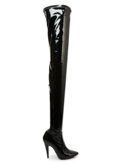 Shop Saint Laurent Women's Aylah Over-the-knee Patent Boots In Black