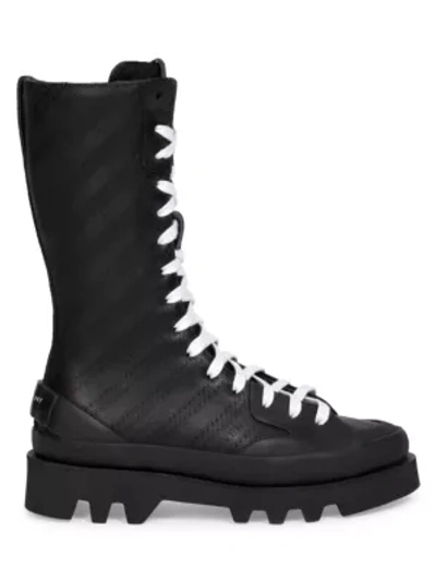 Shop Givenchy Lug-sole Logo Leather Combat Boots In Black White