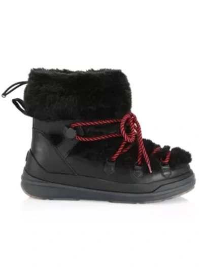 Shop Moncler Insolux M Faux Shearling-trimmed Leather Boots In Black