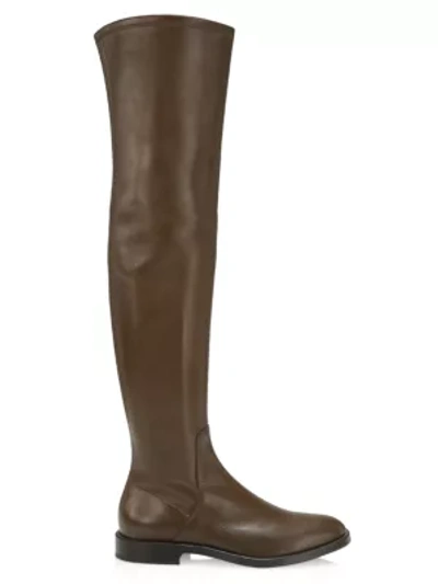 Shop Brunello Cucinelli Over-the-knee Leather Boots In Fango