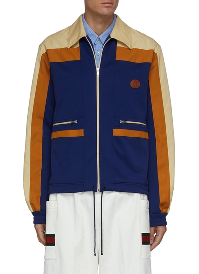 Shop Gucci Colourblock Panel Monogram Tag Zip Jacket In Multi-colour