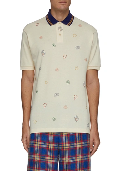 Shop Gucci Mix Embroidered Polo Shirt In White