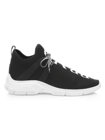 Shop Prada Logo Knit Row Sneakers In Black White