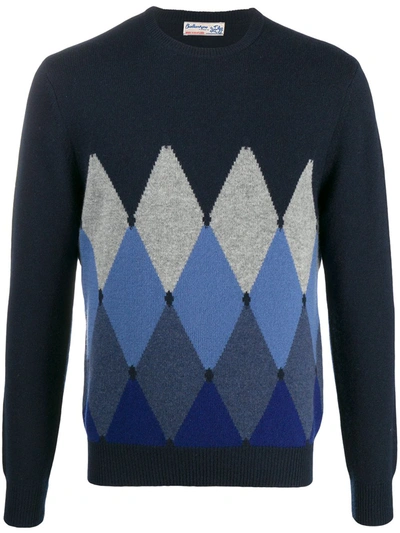 Shop Ballantyne Argyle Check Jumper In Blue