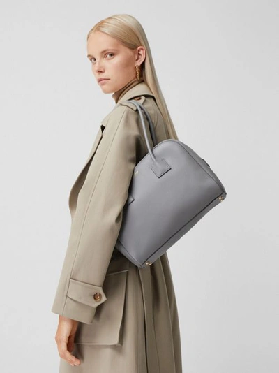 Shop Burberry Medium Leather Half Cube Bag In Cloud Grey