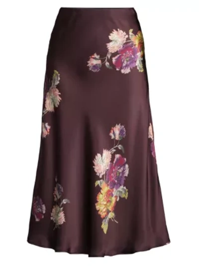 Shop Rebecca Taylor Simone Fleur Bias Silk Skirt In Currant