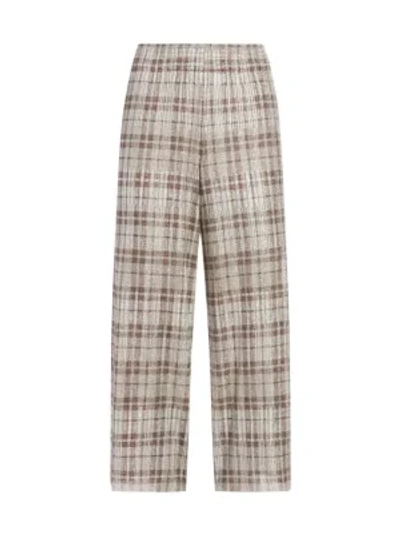 Shop Alice And Olivia Elba Metallic Plaid Ankle Pants In Silver Multi
