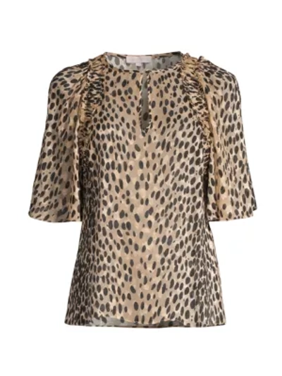 Shop Rebecca Taylor Cheetah-printed Silk-blend Blouse In Golden Combo