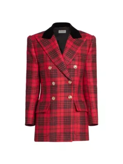 Shop Saint Laurent Women's Prince De Galles Tartan Double Breasted Jacket In Ruby