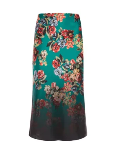 Shop Alice And Olivia Maeve Midi Skirt With Slit In Cloud Dancer Dark Teal Multi