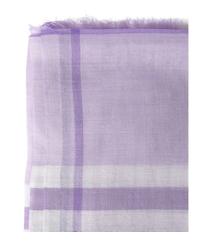 Shop Burberry Lilac Plaid Print Scarf In Purple