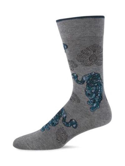 Shop Marcoliani Men's Tiger Cotton Socks In Silver Grey