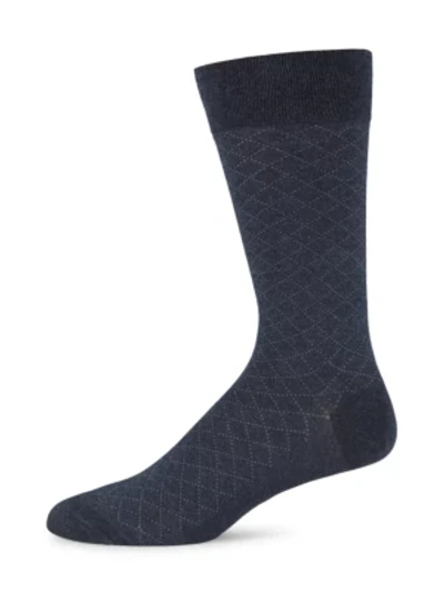Shop Marcoliani Men's Micro Argyle Cotton Socks In Indigo Blue