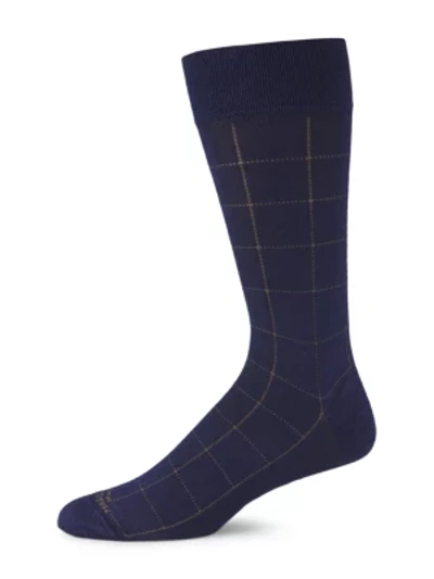 Shop Marcoliani Men's Windowpane Check Modal Socks In Lapis Blue