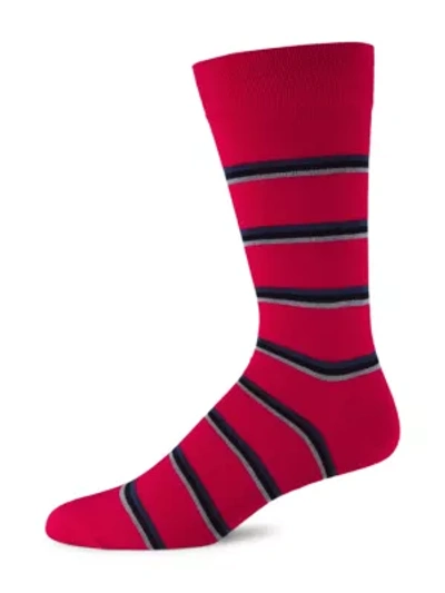 Shop Marcoliani Easy Stripe Pima Cotton Socks In Red