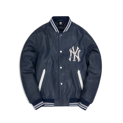 Pre-owned Kith  For Major League Baseball New York Yankees Leather Bomber Navy