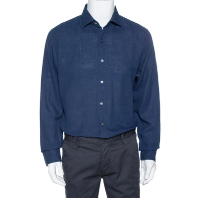 Pre-owned Tom Ford Navy Blue Linen & Cotton Long Sleeve Shirt Xxl