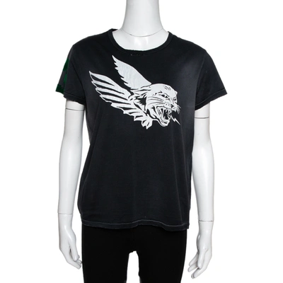 Pre-owned Givenchy Dark Grey Flying Cat Print Cotton Distressed T- Shirt L