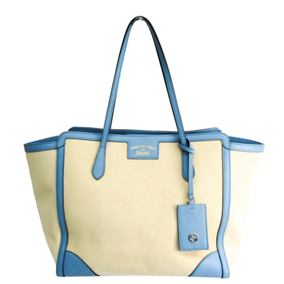 Pre-owned Gucci White/blue Leather Medium Swing Tote Bag