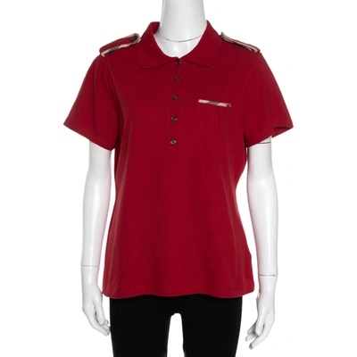 Pre-owned Burberry Brick Red Cotton Pique Shoulder Flap Detail Polo T Shirt Xl
