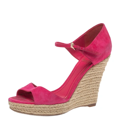 Pre-owned Dior Pink Suede Optique Wedge Ankle Strap Sandals Size 39.5
