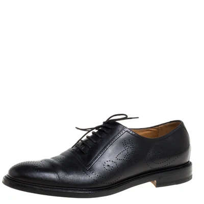 Pre-owned Gucci Black Brogue Detail Leather Oxfords Size 44