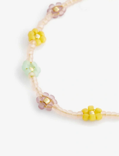 Shop Anni Lu Petals Seed Beaded And 18ct Gold-plated Brass Bracelet In Forget+me+not