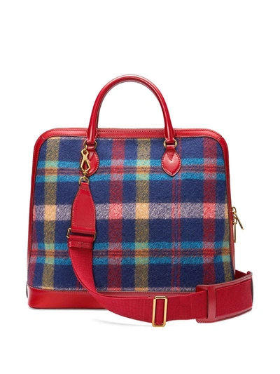 Pre-owned Gucci Check Print Holdall In Blue