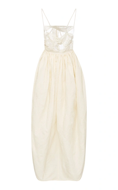 Shop Christopher Esber Women's Crochet-detailed Jacquard Maxi Cocoon Dress In White